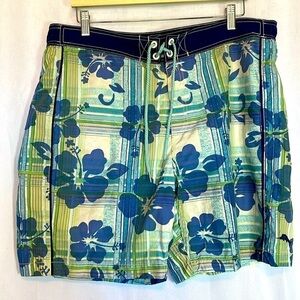 Tommy Bahama Relax Men's Tie-Front Swim Trunks Board Shorts Size L Plaid/Floral
